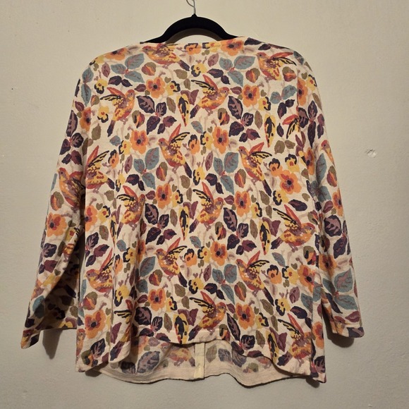 Garnet Hill Merino Wool Floral Cardigan Sweater Womens XL Crop Birds Nature Boho - Picture 10 of 11